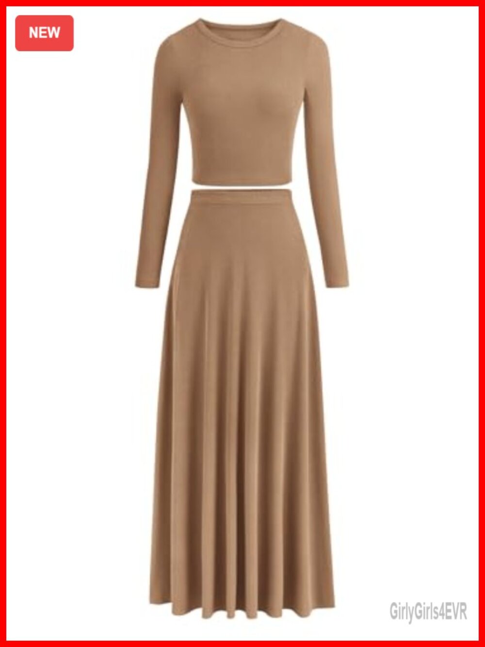 Two Piece skirt set ribbed knit long sleeve crop top maxi skirt